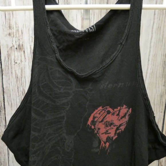 IRON FIST Skeleton & Heart Distressed Black Goth Tank Top Size XL - Picture 2 of 6